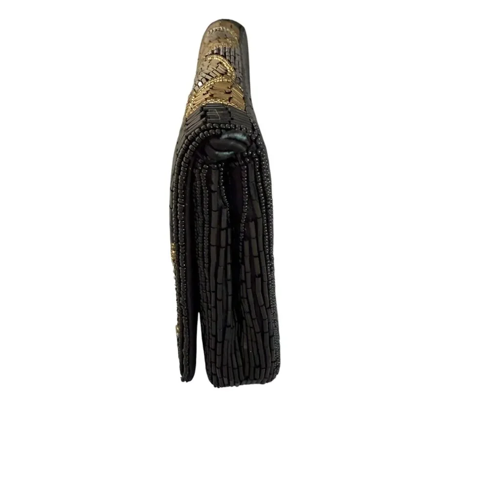 Vintage LENNOX Bags Clutch with‎ Black Gold Sequins 8.5 x 5